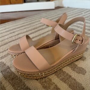 Aldo Blush Pink Espadrille Platform Sandals with Gold Stud Accents